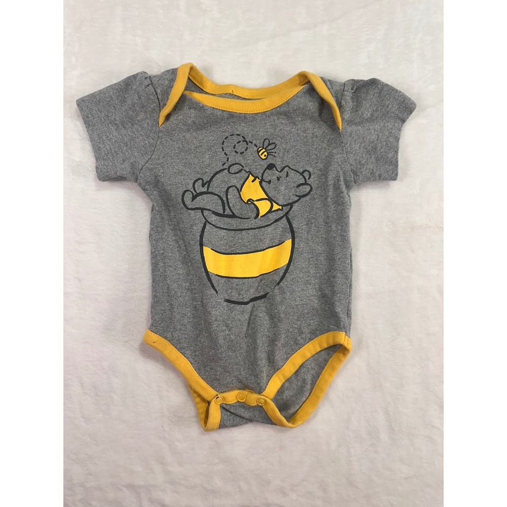 Disney‎ Baby Winnie the Pooh Bodysuit 3-6M Gray Yellow Honey Pot Infant Unisex